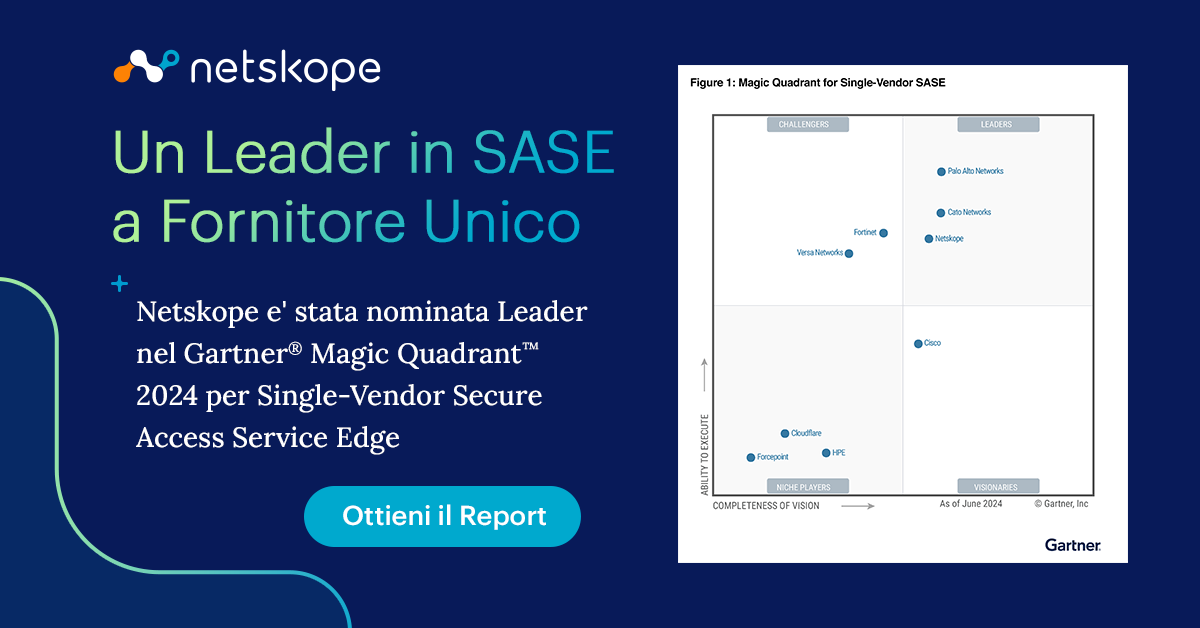 2024 Gartner® Magic Quadrant™ per Secure Access Service Edge (SASE) a fornitore singolo Netskope